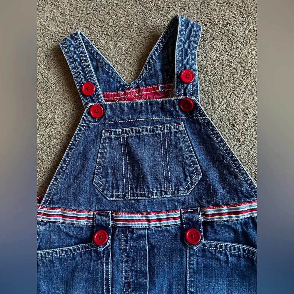 Vintage 2003 Gymboree Toddler Size 3 Denim Red & Blue 4th of July Overall Dress